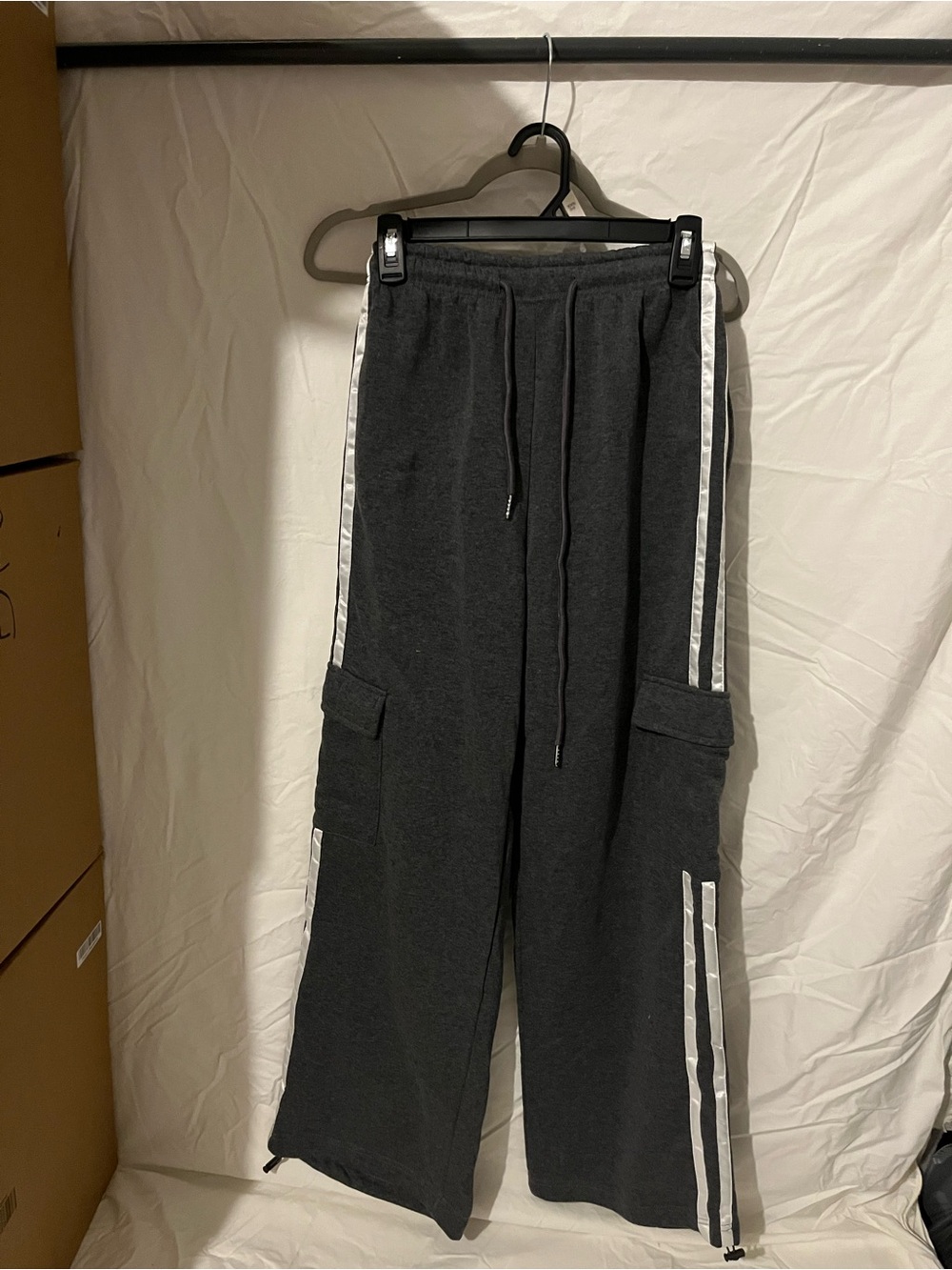 SHEIN Black Cargo Track Pants with White Side Stripes